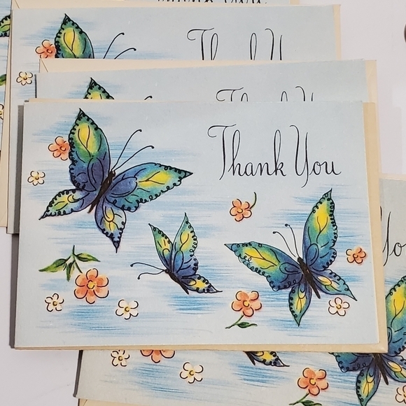 Vintage lot of Thank you Cards Butterfly floral - Picture 5 of 8